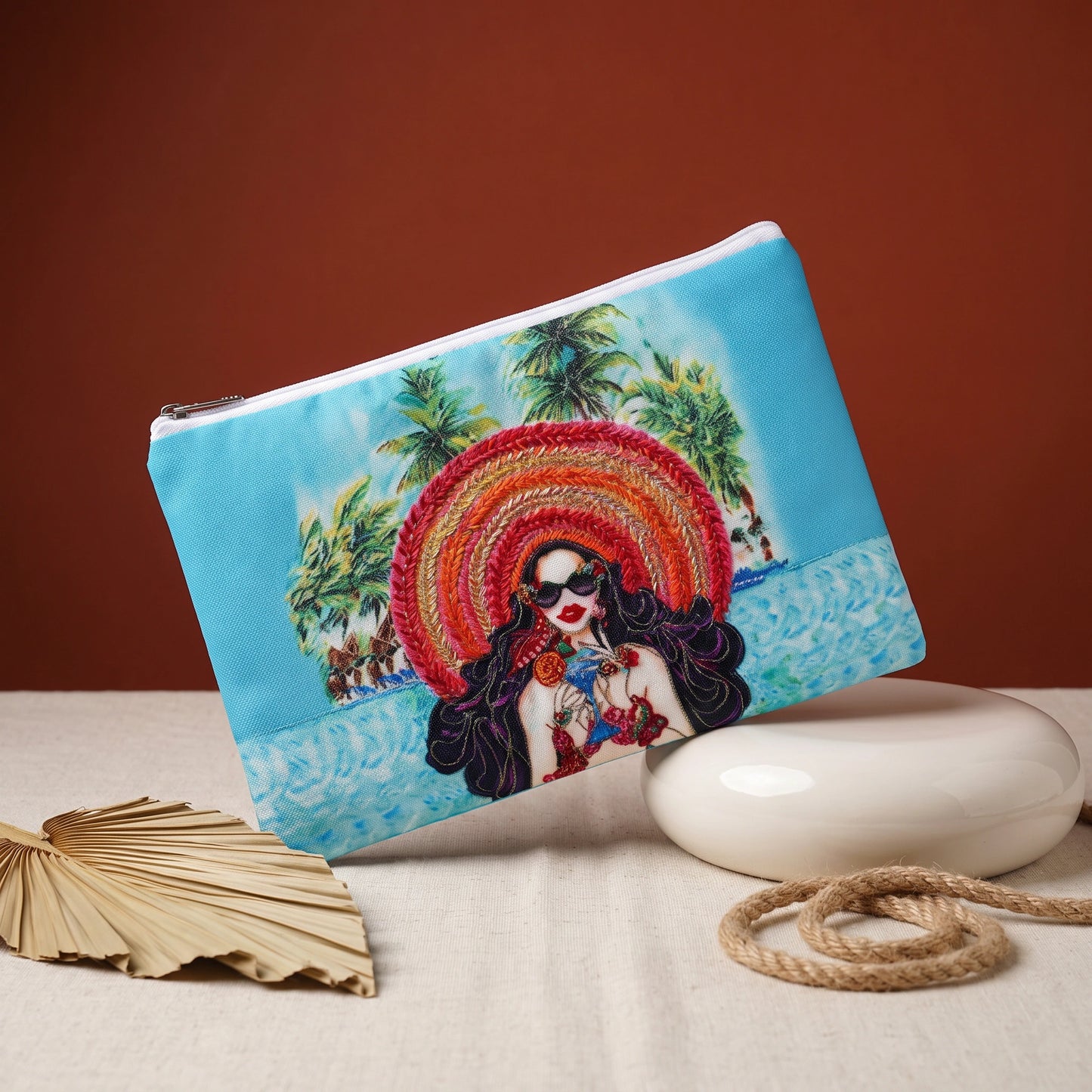 Blue Printed Fabric Pouch - Loopify