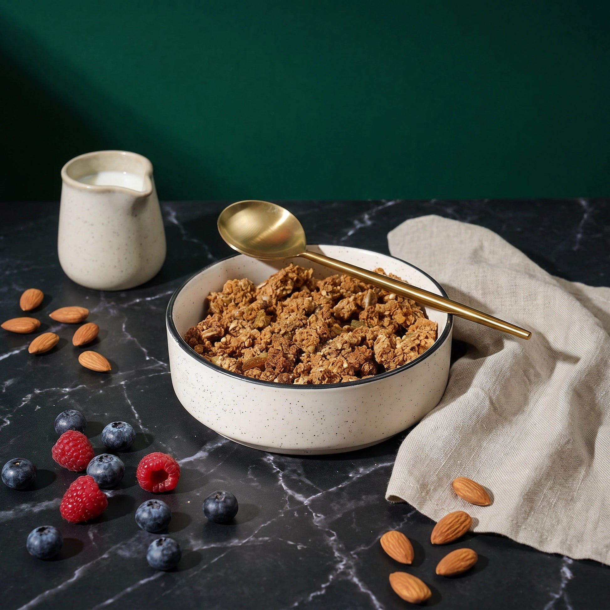 Speckled Ceramic Bowl with Gold Spoon - Loopify