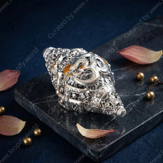 Cosmic Om Shankhu – 999 Silver & Teakwood - Loopify