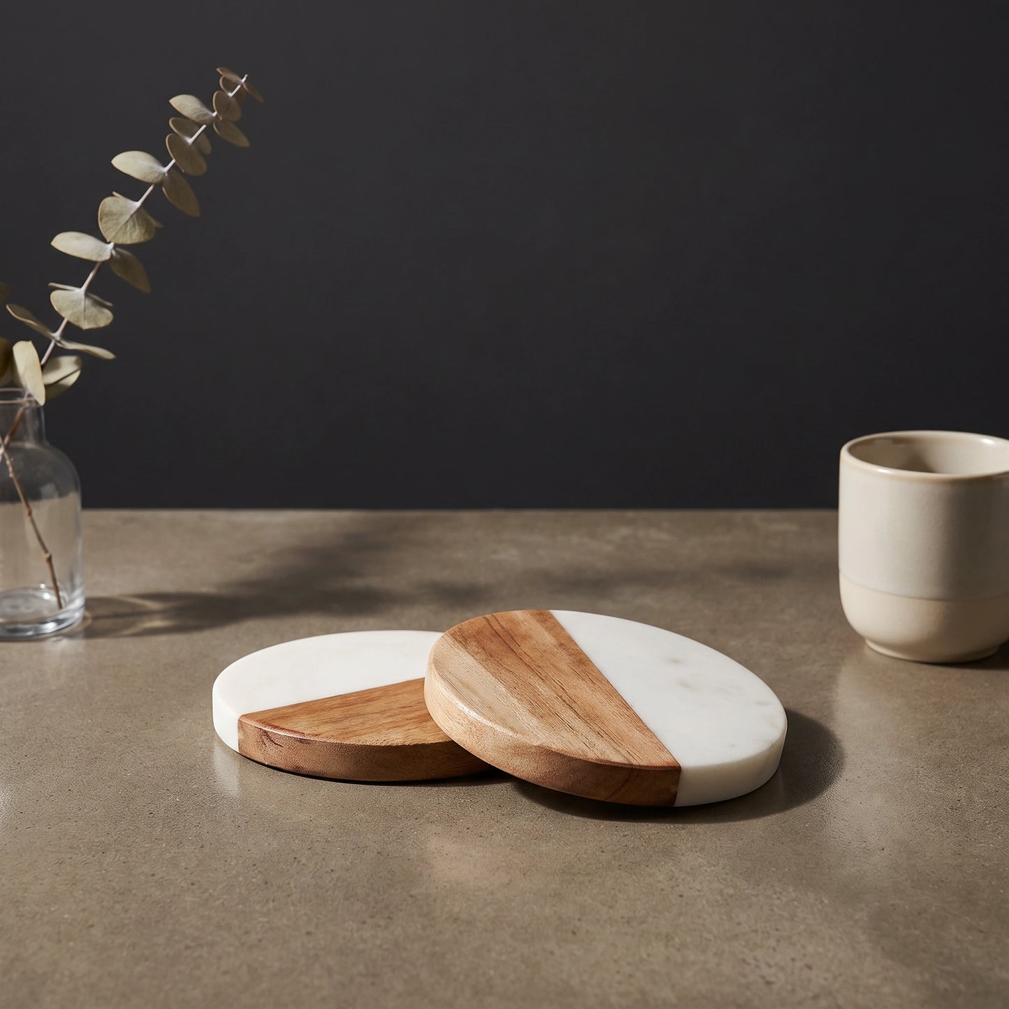 Deux Marble & Wood Coasters – Set of 2 - Loopify
