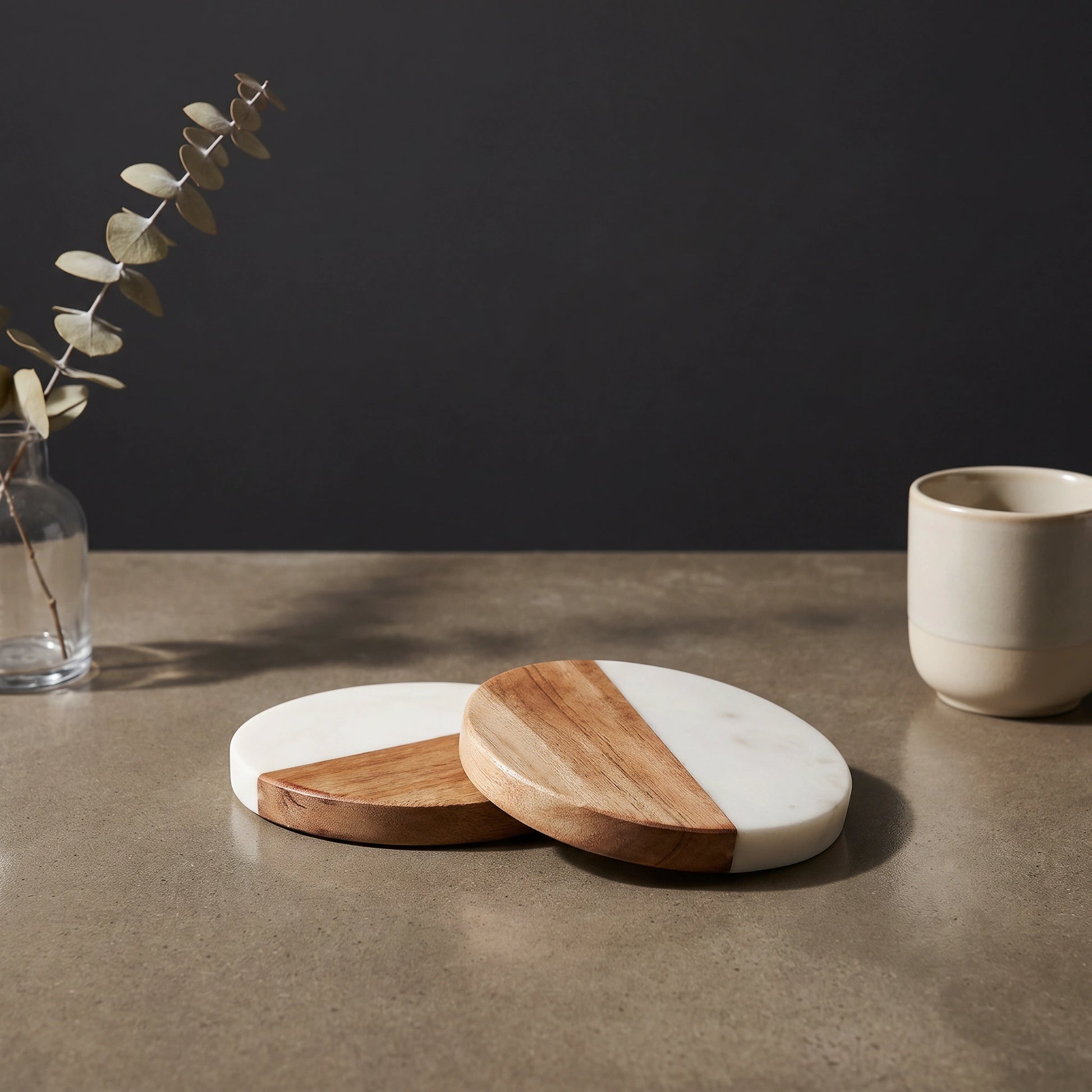 Deux Marble & Wood Coasters – Set of 2 - Loopify