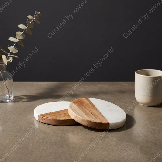 Deux Marble & Wood Coasters – Set of 2 - Loopify