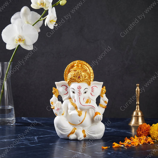 Divine White & Gold Ganesha Idol - Loopify