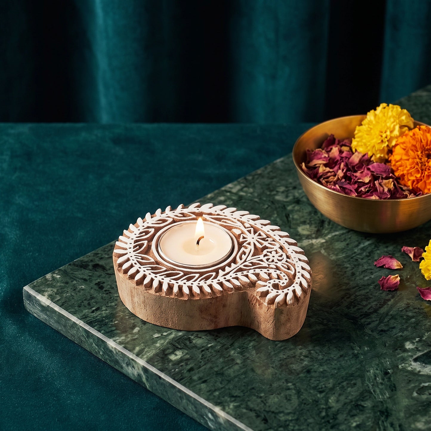 Rashmi Carved Wooden Tea Light Holder - Loopify