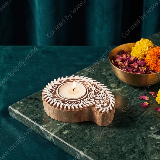 Rashmi Carved Wooden Tea Light Holder - Loopify