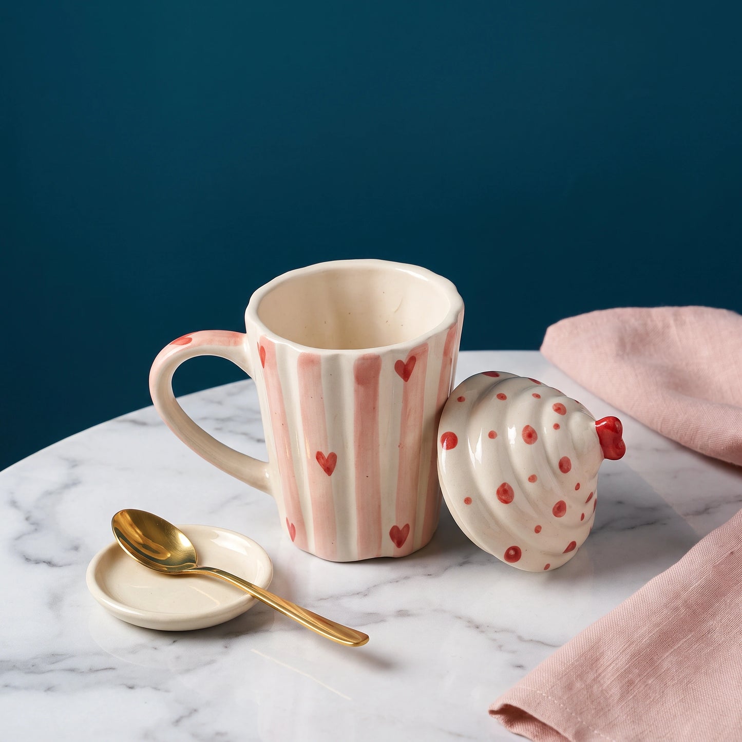 Lidded Heart Print Ceramic Mug - Loopify