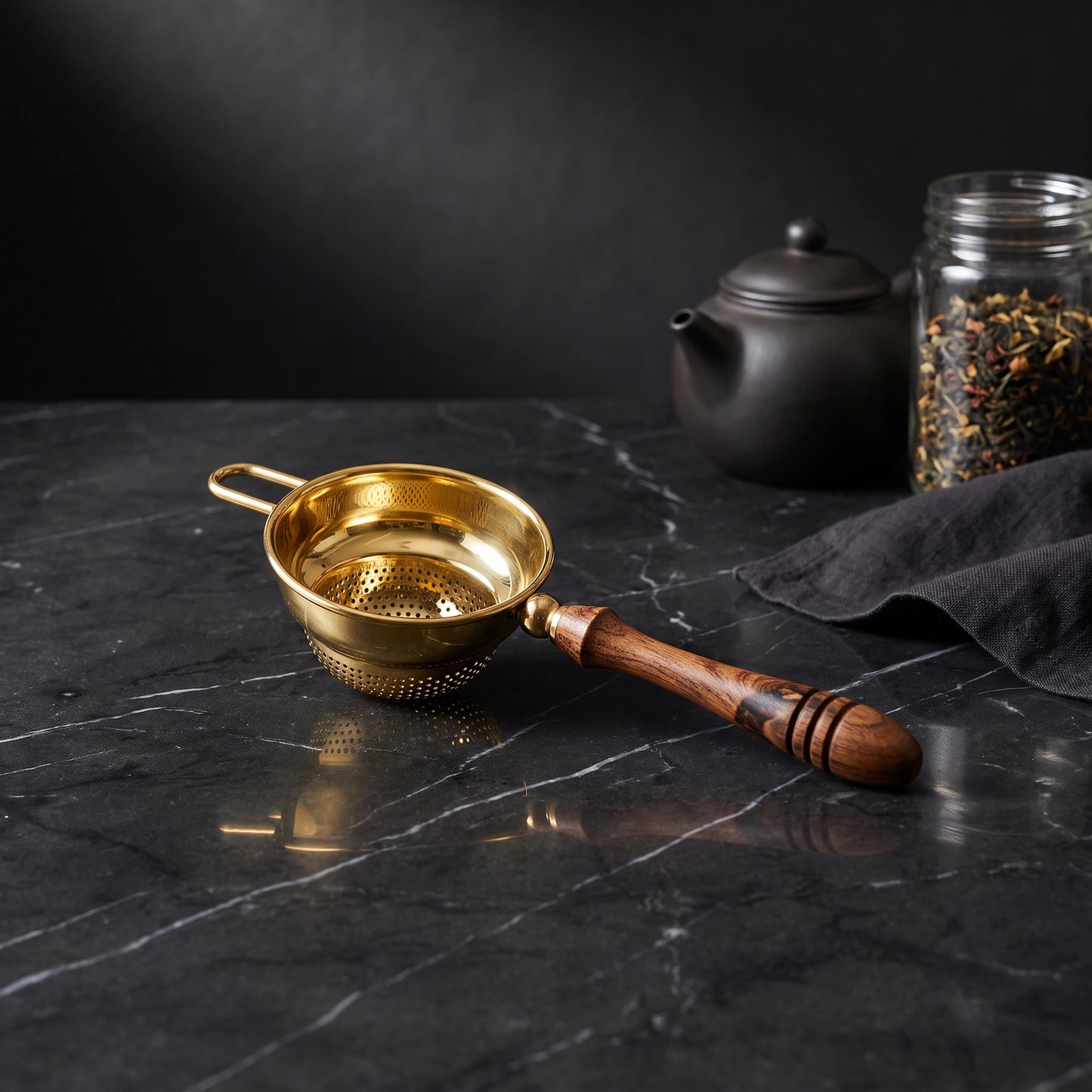 Brass Tea Strainer with Wooden Handle - Loopify