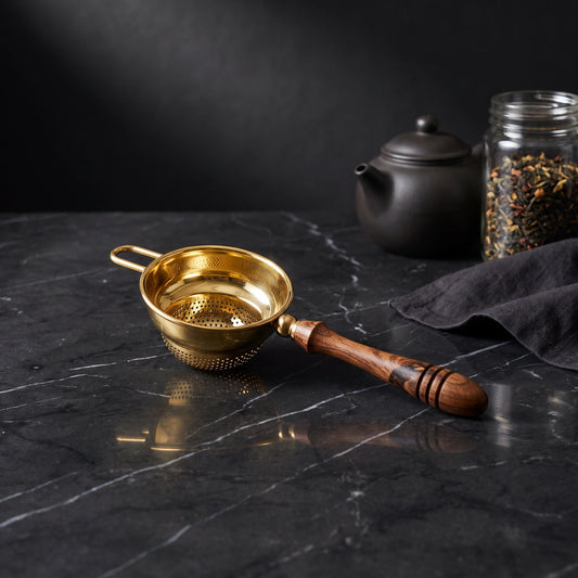 Brass Tea Strainer with Wooden Handle - Loopify