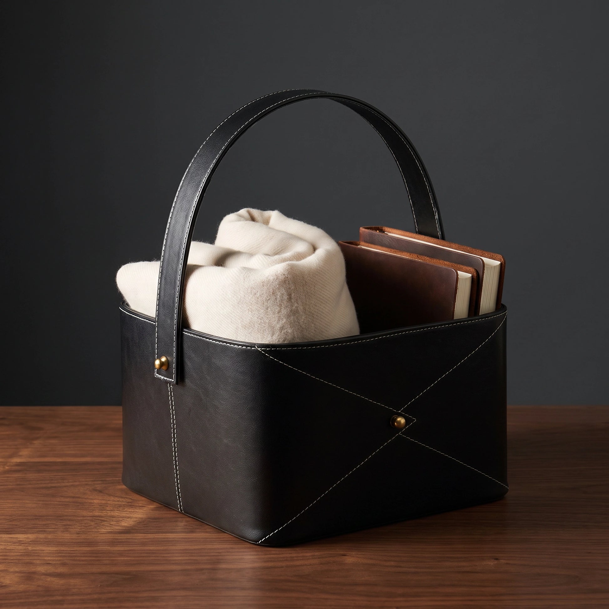 Faux Leather Basket with Handle - Loopify