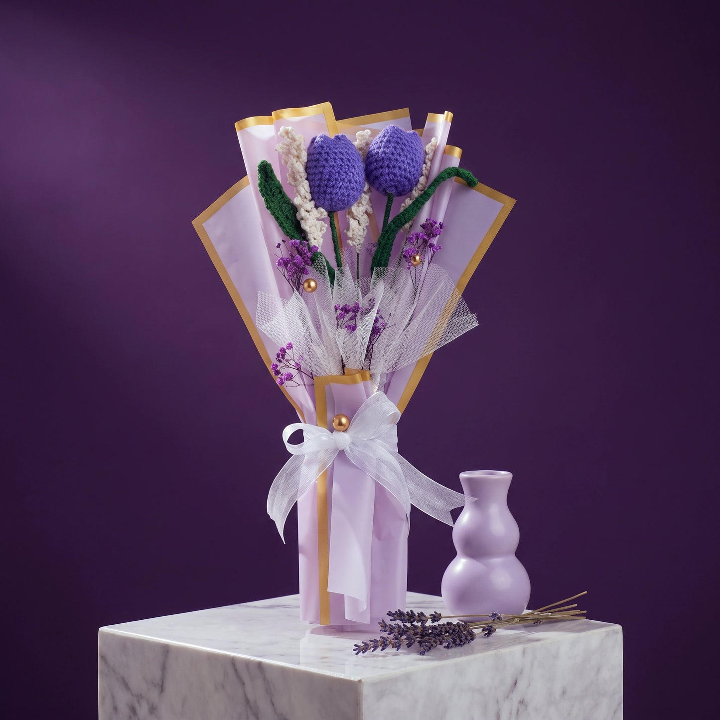 Lavender Crochet Tulip Arrangement - Loopify