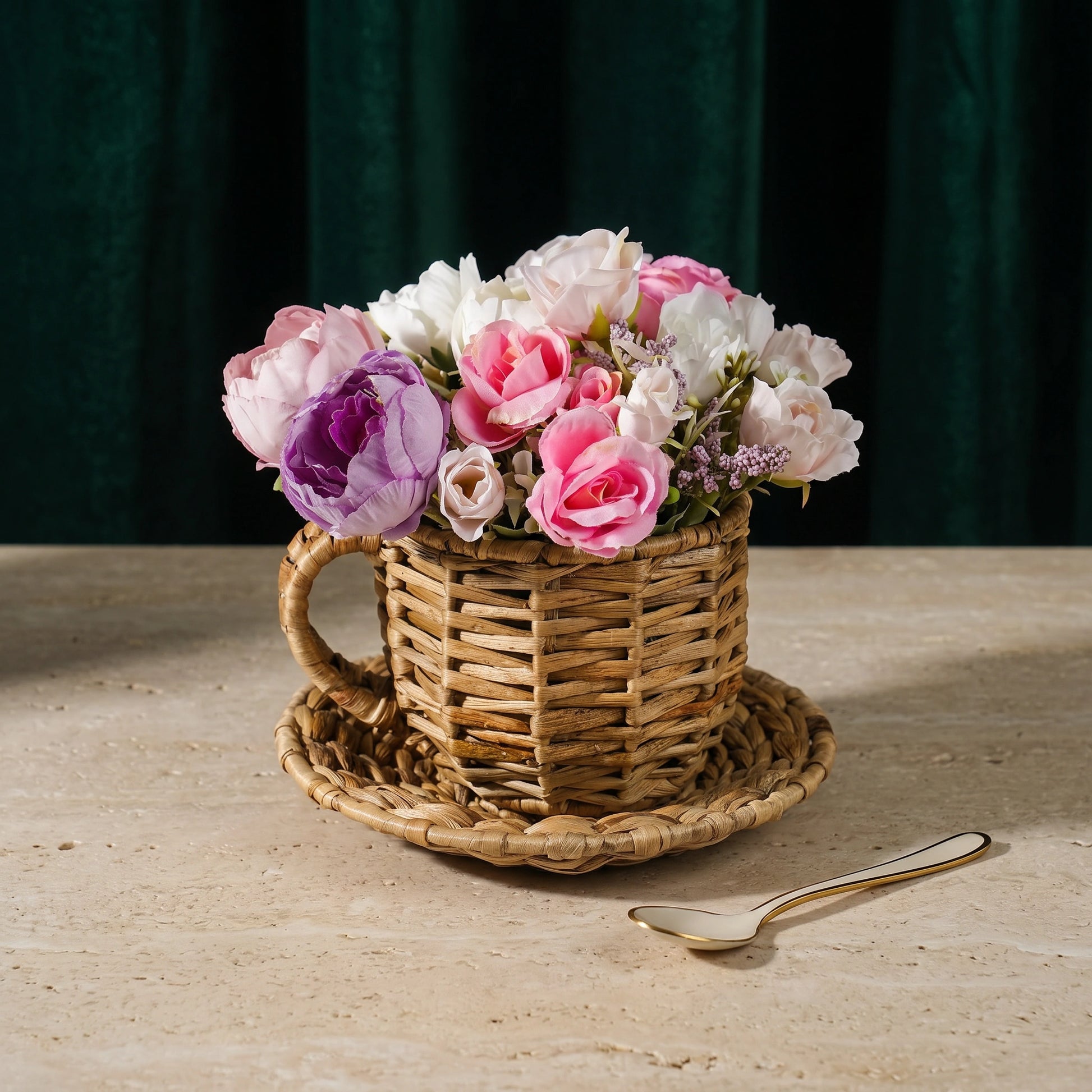 Palm Leaf Teapot with Faux Flowers - Loopify