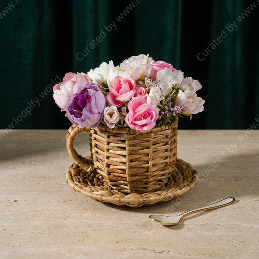 Palm Leaf Teapot with Faux Flowers - Loopify